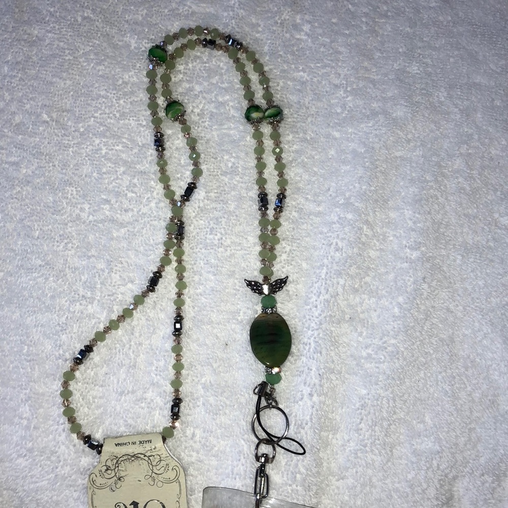 NWT green beaded badge holder lanyard